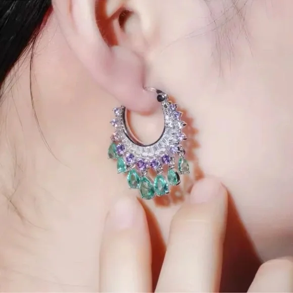 Diamond Zirconia Multicolor Stainless Steel Waterproof Earrings - Picture 3 of 6